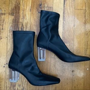Zara Black Ankle Sock Boots with Clear Heel 👢